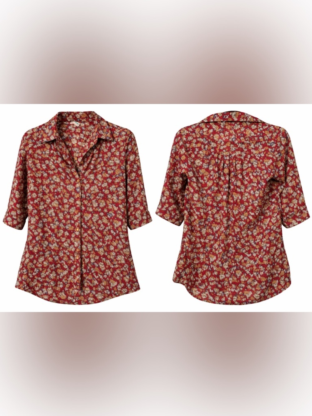 VIVA FLEUR Vintage Red Floral Button-Up Blouse Sz 7 Retro Cottagecore BohoTop - Picture 2 of 16
